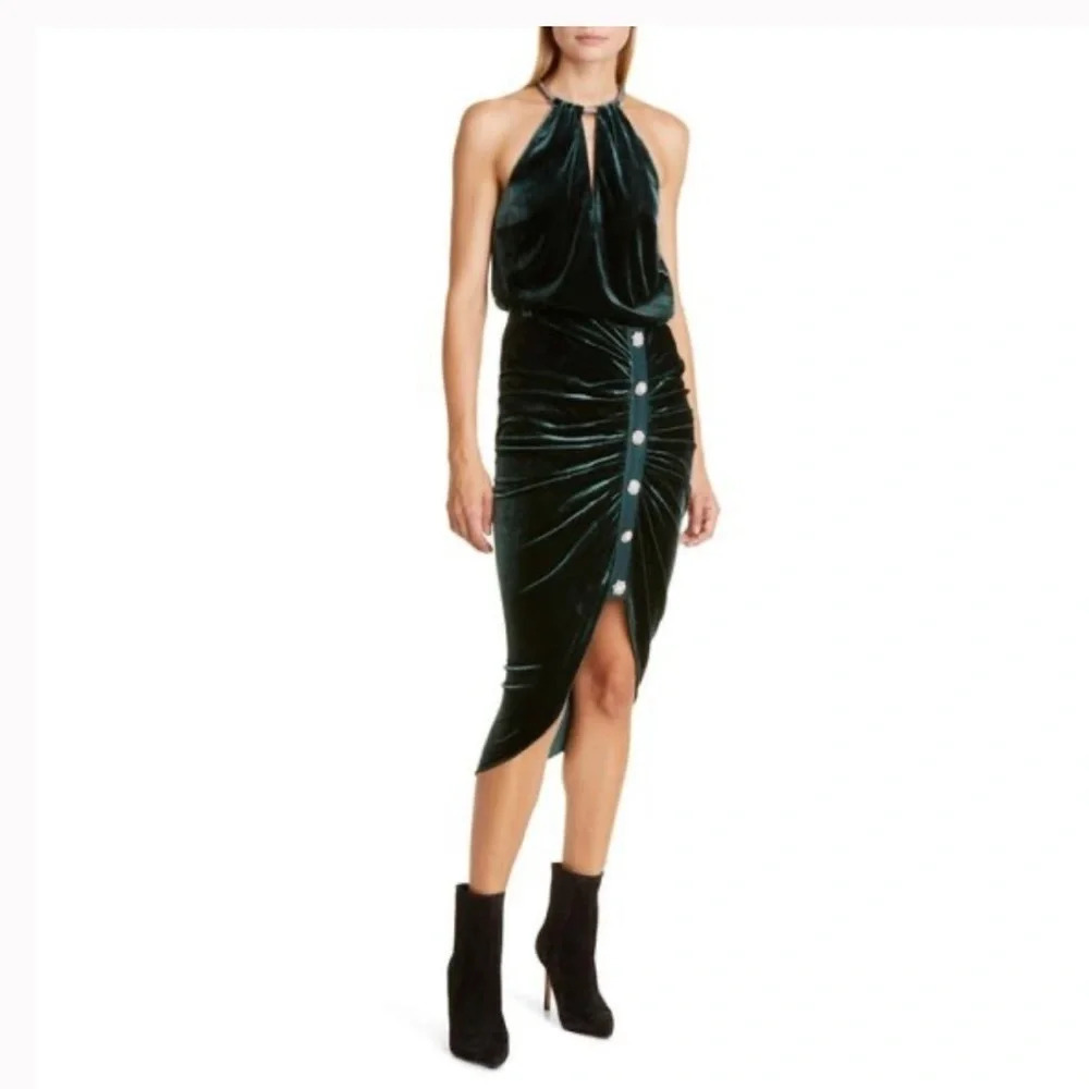 Veronica Beard Navita Velvet Asymmetrical Midi Skirt in
Emerald Green